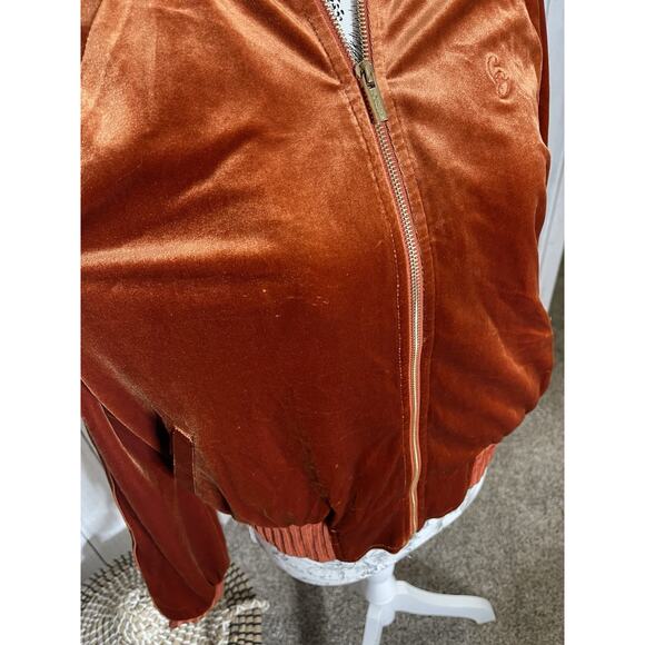 House of CB London Velvet Hoodie Full Zip Burnt Orange Womens Size Medium - Picture 2 of 6